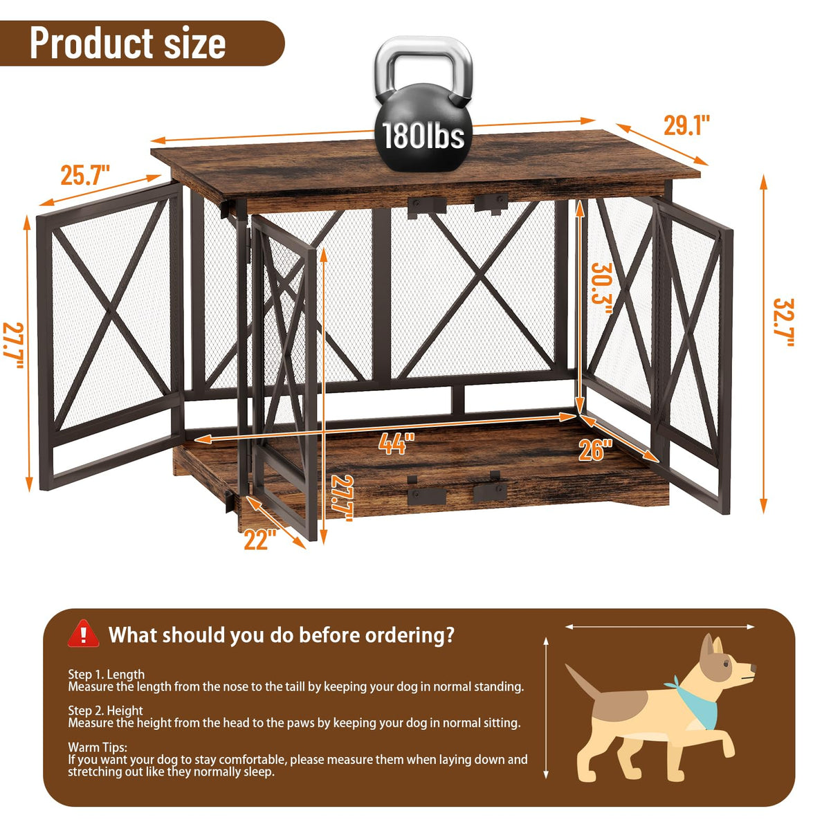 COZPAW Large Dog Crate Furniture - 48 inch Heavy Duty Dog Kennel Indoor for XLarge Breed with Double Doors, Wooden Dog Cage XL Modern Decorative End Table Pet House (Brown) COZPAW