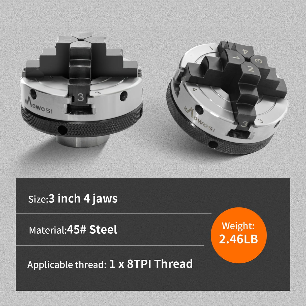3 inch Mini Wood Lathe Chuck,4-jaw Self-Centering Lathe Chucks for Woodturning with 1 x 8TPI Thread,for Woodworking Lathe Tools HAowosi