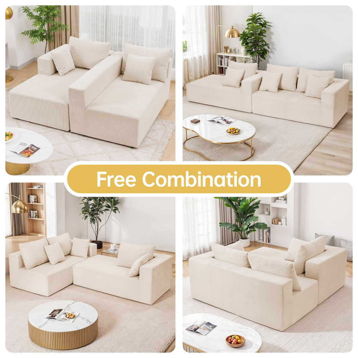 Modular Sectional Sofa, Cloud Sectional Couch with L-Shape Chaise, Modular Sofa with Deep Seat, Upholstered Couches Boneless Sofa for Living Room, White(Left Facing Chaise) Airynee