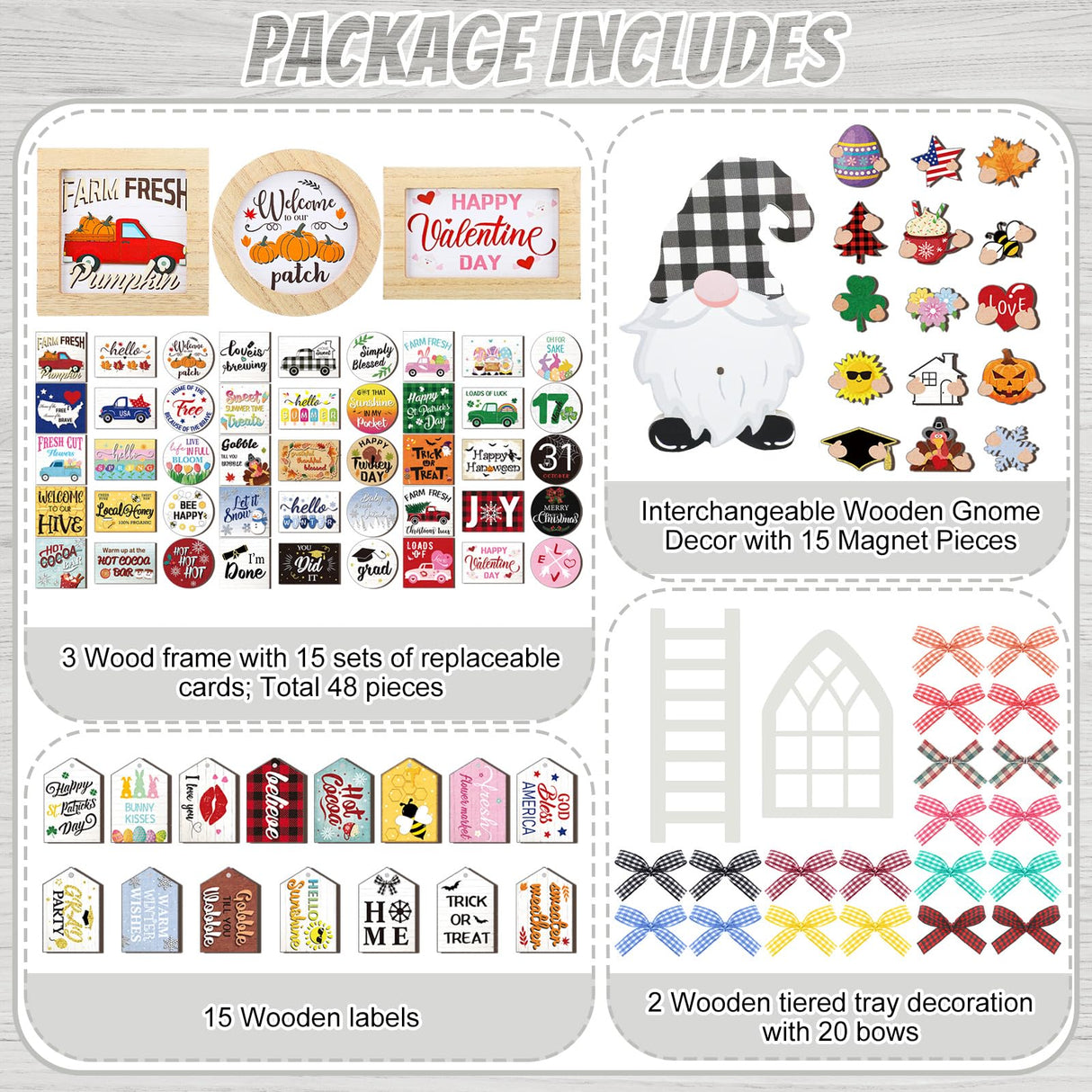 Kigley 70 Pcs Christmas Interchangeable Seasonal Tiered Tray Decor Set Farmhouse Holiday Tiered Tray Interchangeable Tabletop Decor for Holiday Seasonal Home Kitchen Kigley