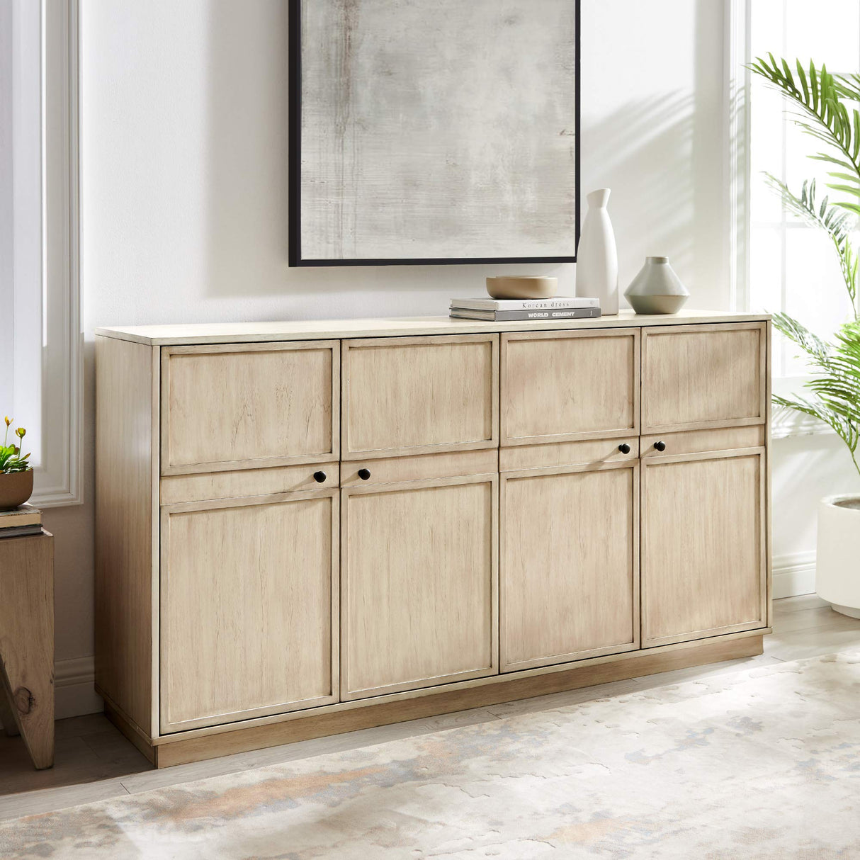 Walker Edison Alden Versatile 4 Door Framed-Storage-Sideboard, 62 Inch, Birch Walker Edison