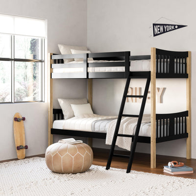 Storkcraft Caribou Twin-Over-Twin Bunk Bed (Black with Natual) – GREENGUARD Gold Certified, Converts to 2 Individual Twin Beds