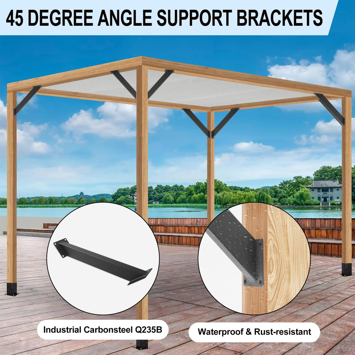 4 Pcs 45 Degree Angle Support Brackets, Pergola Kit Heavy Duty Connector for Wooden Structures Support for Gazebos, Tree Houses, Cabins and Patios CDFYJHFDQ