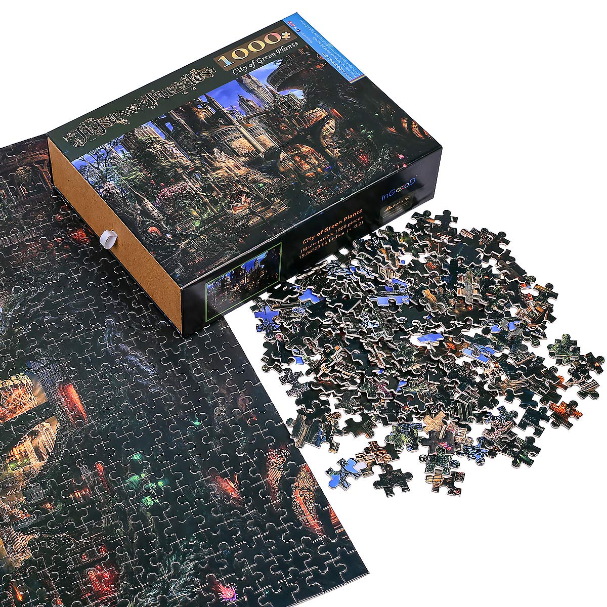 Ingooood- Jigsaw Puzzle 1000 Pieces for Adult- Fantasy Series- City of Green Plants_IG-1146 Entertainment Wooden Puzzles Toys Ingooood
