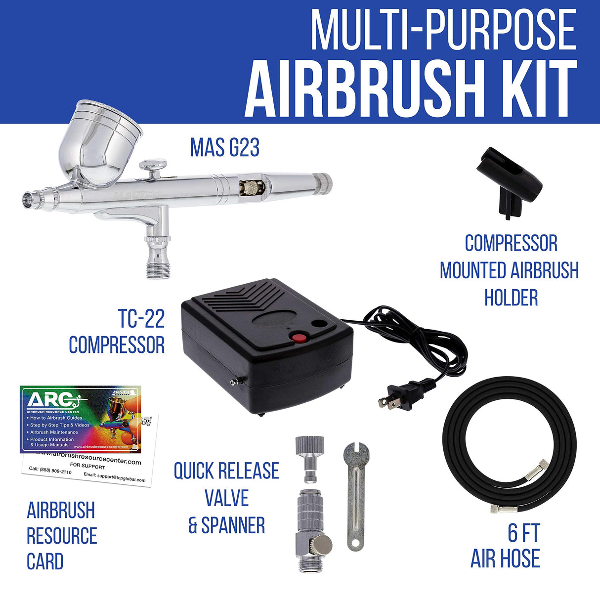 Master Airbrush Airbrushing System Kit with a G23 Multi-Purpose Gravity Feed Dual-Action Airbrush with 1/3oz. Cup and 0.3mm Tip, Mini Air Compressor, Hose, Storage Case, How-to-Airbrush ARC Link Card Master Airbrush