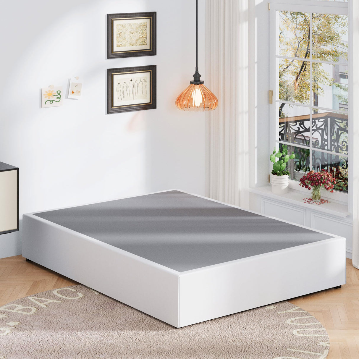 Upcanso 16 Inch King Size Bed Frame with White Skirt Cover, Metal King Bed Frame with Storage, No Box Spring Needed, Heavy Duty, Easy Assembly, Noise Free, Mattress Foundation Upcanso