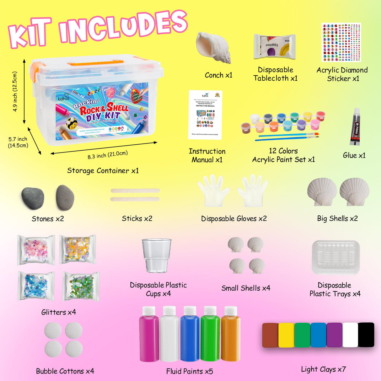 Kiditos Rockin' Rock & Shell Painting- Treasure Painting Kit,Arts and Crafts for Kids 4-12, Kids Painting Set, DIY Arts & Crafts Toys for Boys Girls Birthday Party Activities Gifts Kiditos