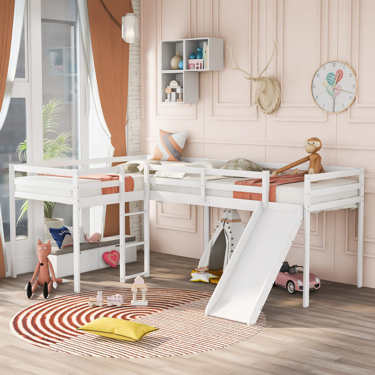 Merax L-Shaped Twin Size Loft Bed with Ladder Merax