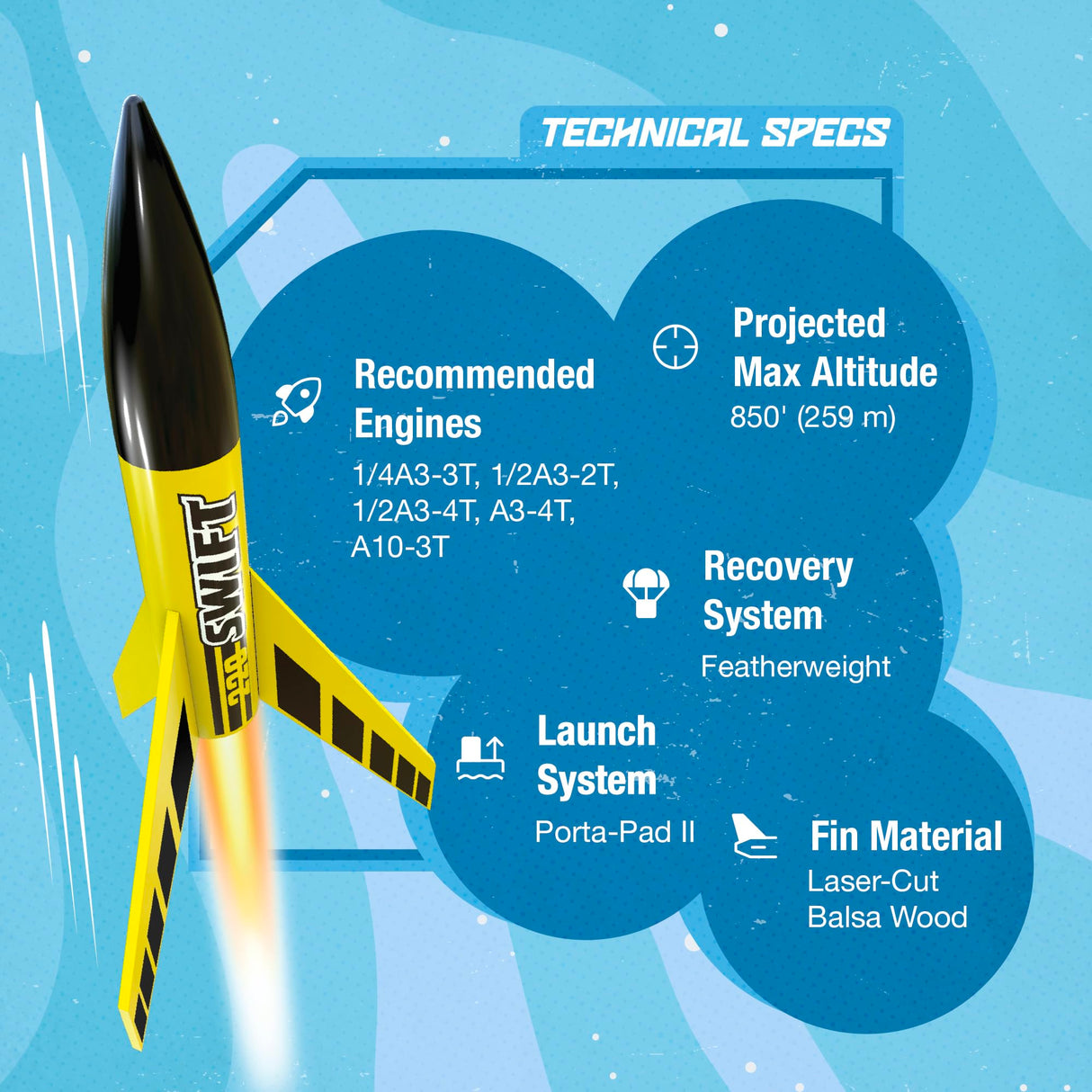 Estes 810 220 Swift Rocket-Building Kit, Intermediate Mini Flying-Rocket-Model Kit for Ages 10+ Estes