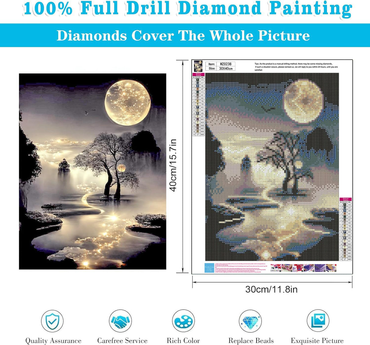 mrpwnle Diamond Painting Kits for Adults Beginners,Moon Diamond Art Kits for Adults,5D Moonlight Landscape Diamond Painting Kits DIY Diamond Art Dots Crafts Kits,Home Wall Decor Gifts 12x16in mrpwnle