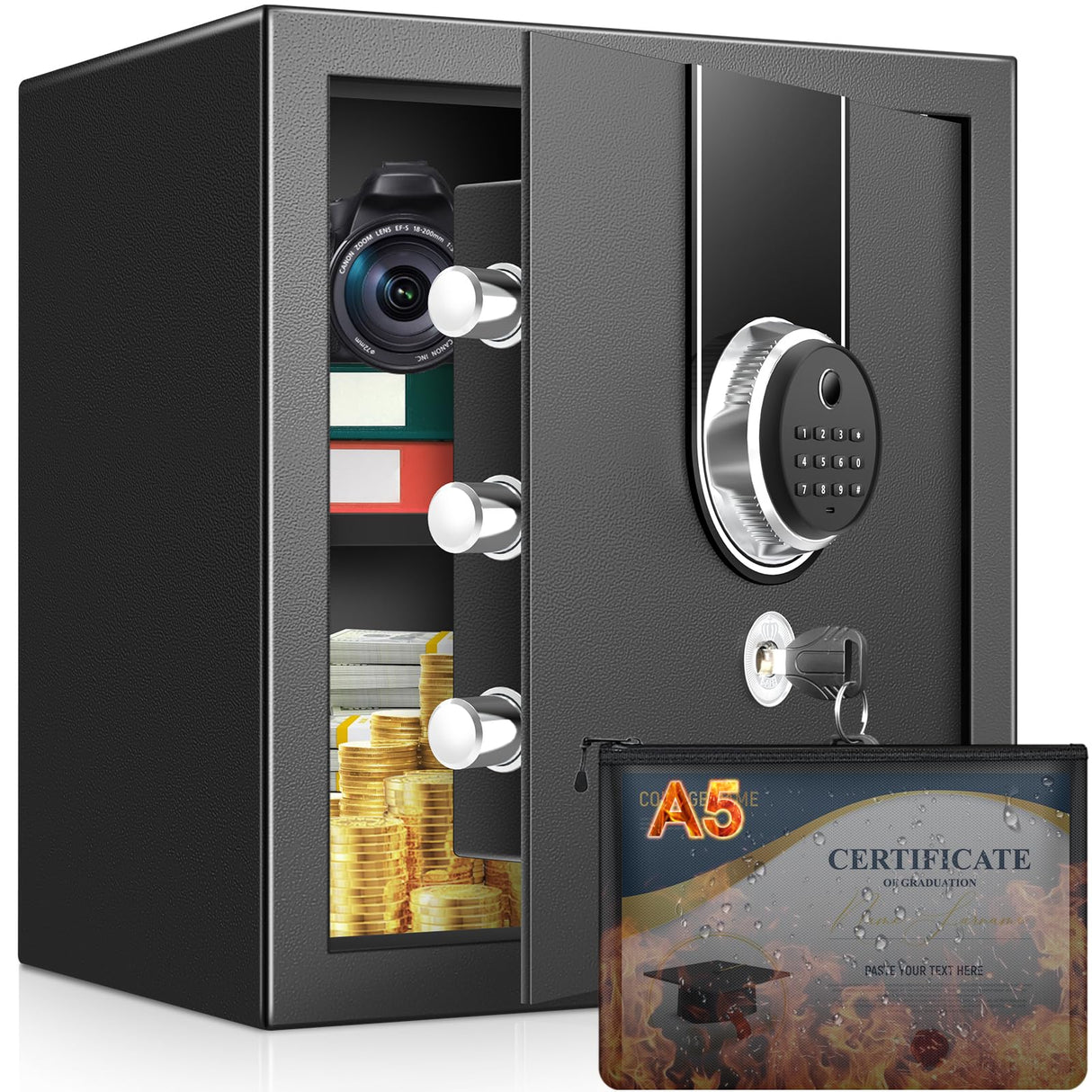 2.0 Cuft Biometric Safe Box, Fireproof Safe for Home with Digital Keypad and Spare Keys, Safety Box for Money, Documents, and other Valuables Thmosz