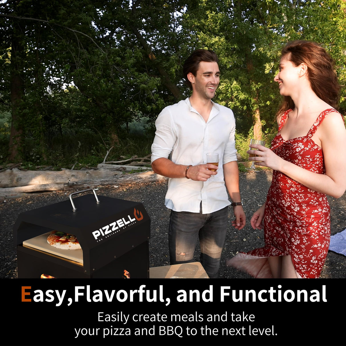PIZZELLO Outdoor Pizza Oven 4 in 1 Wood Fired 2-Layer Detachable Outside Ovens With Pizza Stone, Pizza Peel, Cover, Cooking Grill Grate, Pizzello Gusto PIZZELLO