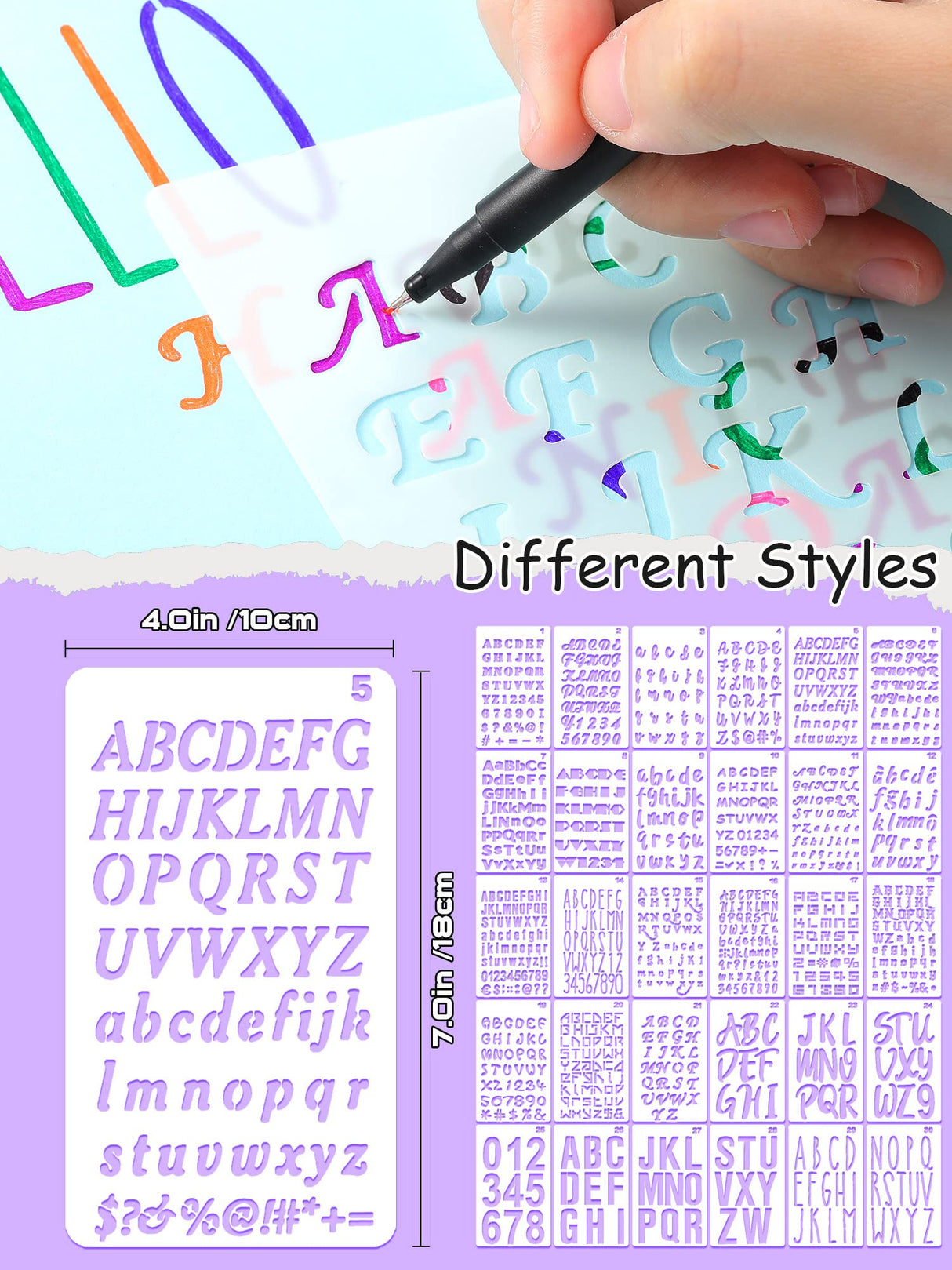 30 Pieces Letter Stencils for Painting 4 x 7 Inch Alphabet Reusable Plastic Numbers Font Templates for Journal Notebook, Diary, Scrapbook Decor Supplies Tenare