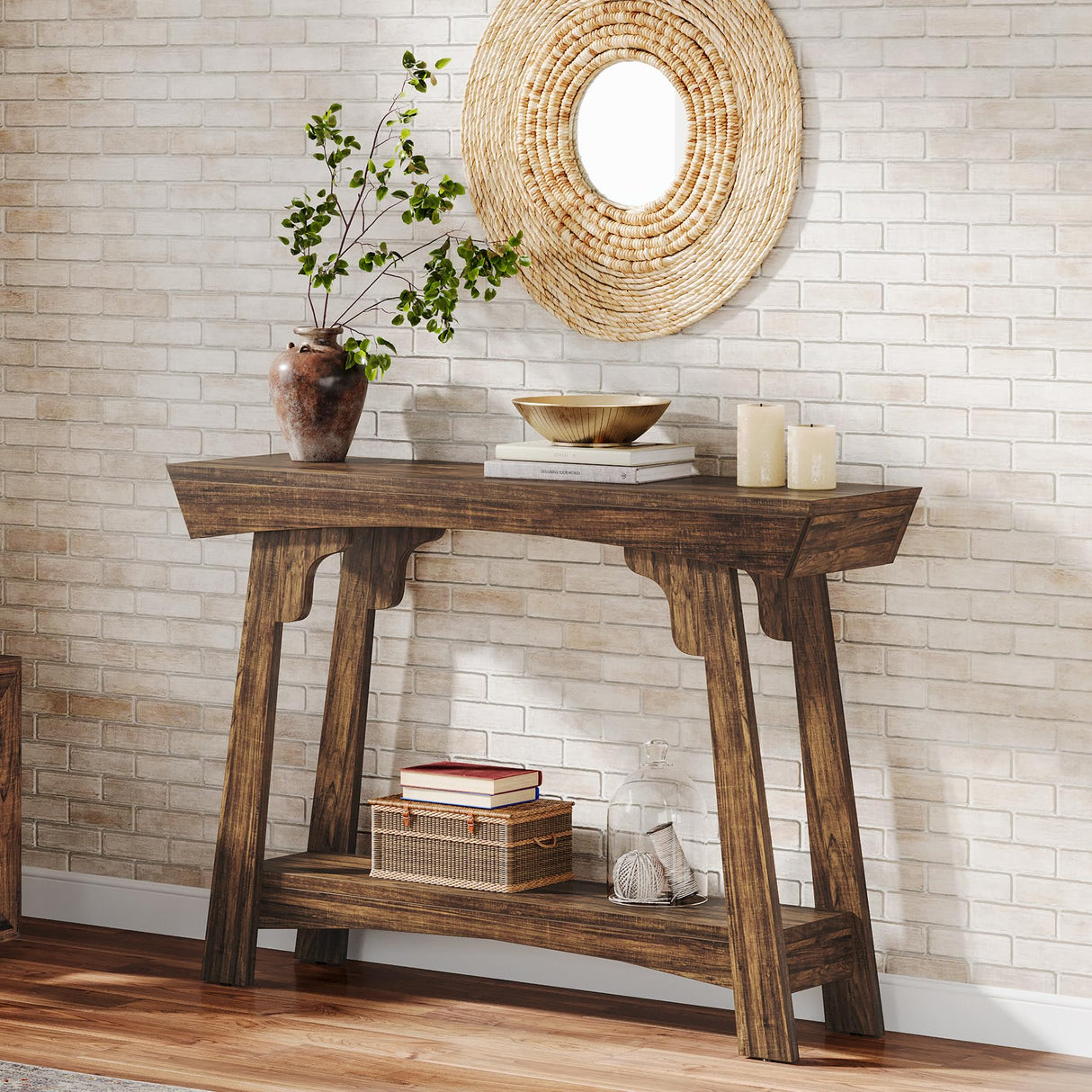 Tribesigns 41.3" Wood Console Table, 2-Tier Entryway Table with Storage Shelf, Farmhouse Narrow Sofa Table Behind Couch for Living Room, Foyer, Hallway, Rustic Brown Tribesigns