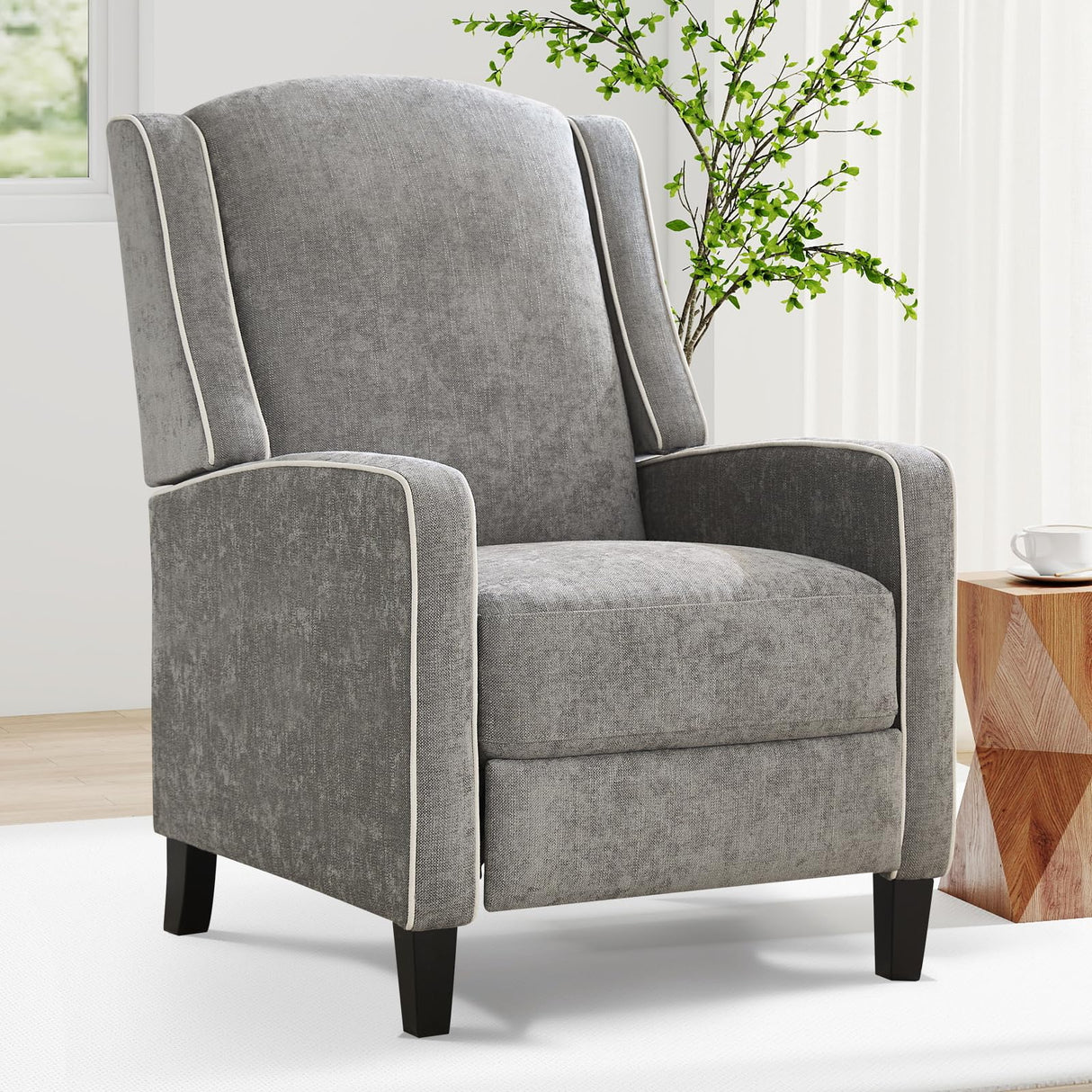 ANJ Push Back Recliner Chair, Soft Fabric Lounge Armchair,Wingback Recliner Single Sofa Chair with Steel-Reinforced Frame,Adjustable Pushback Chair for Living Room, Grey ANJ