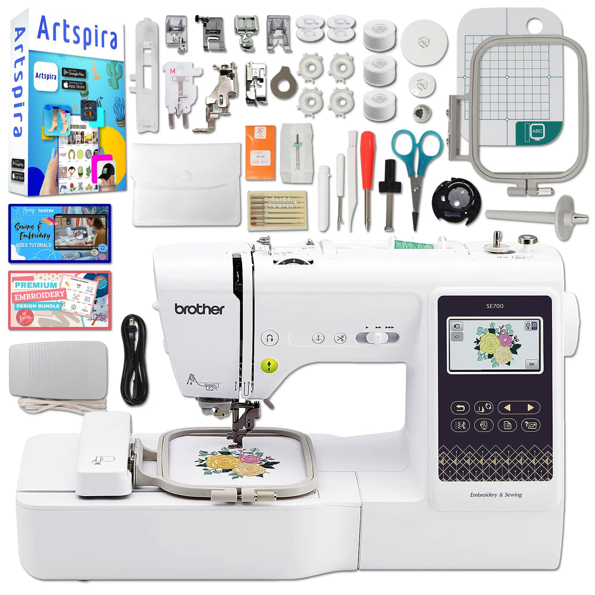 Brother SE700 Combo Embroidery & Sewing Machine with 4" x 4" Embroidery Hoop and 40+ Accessories Brother