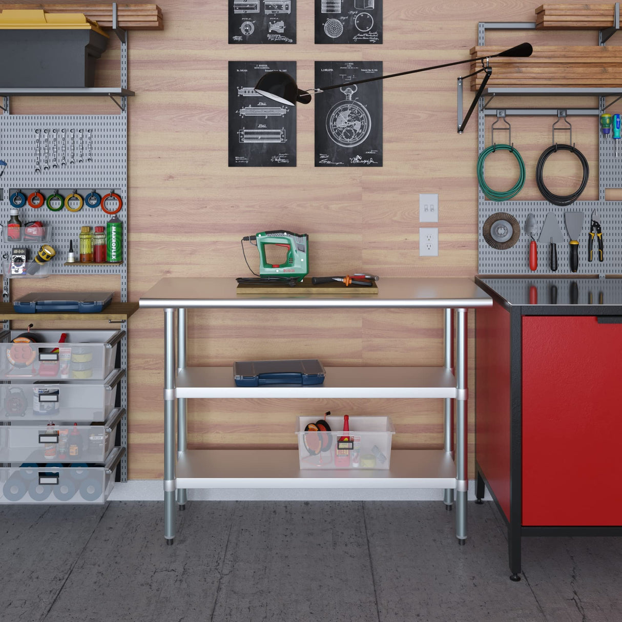 48" Long X 18" Deep Stainless Steel Work Table with 2 Shelves | Metal Food Prep Station | Commercial & Residential NSF Utility Table AmGood