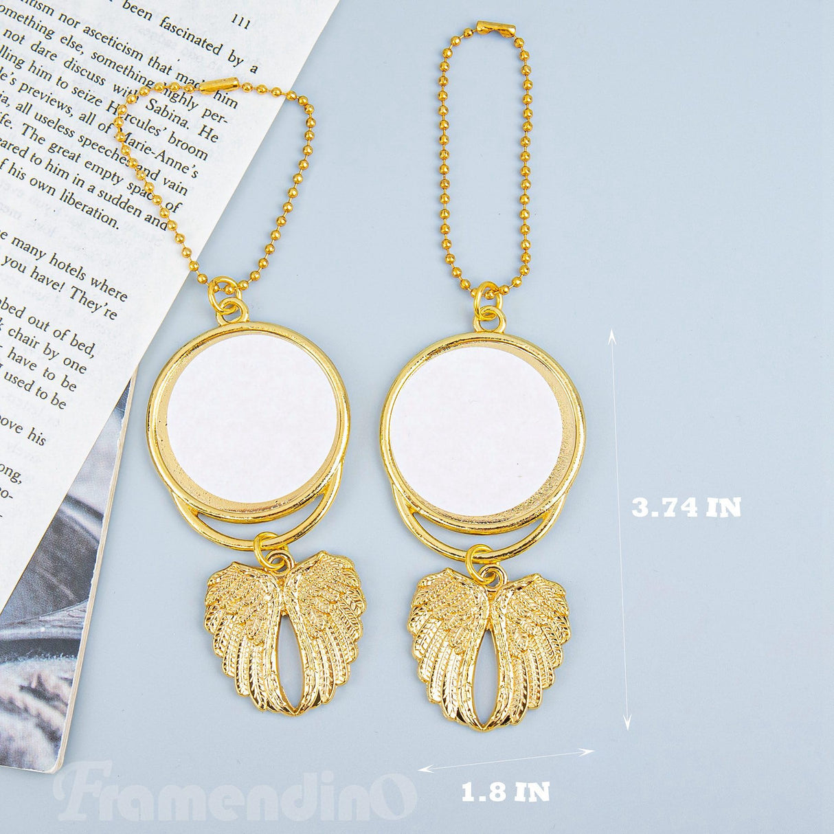 Framendino, 5 Pack Gold Angel Wing Pendant Car Hanging Ornament with Sublimation Blank Heat Transfer Photo for DIY Crafting Framendino