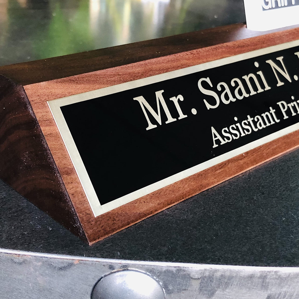 Personalized 10" Walnut Business Desk Name Plate with Card Holder-Free Engraving Griffco Supply