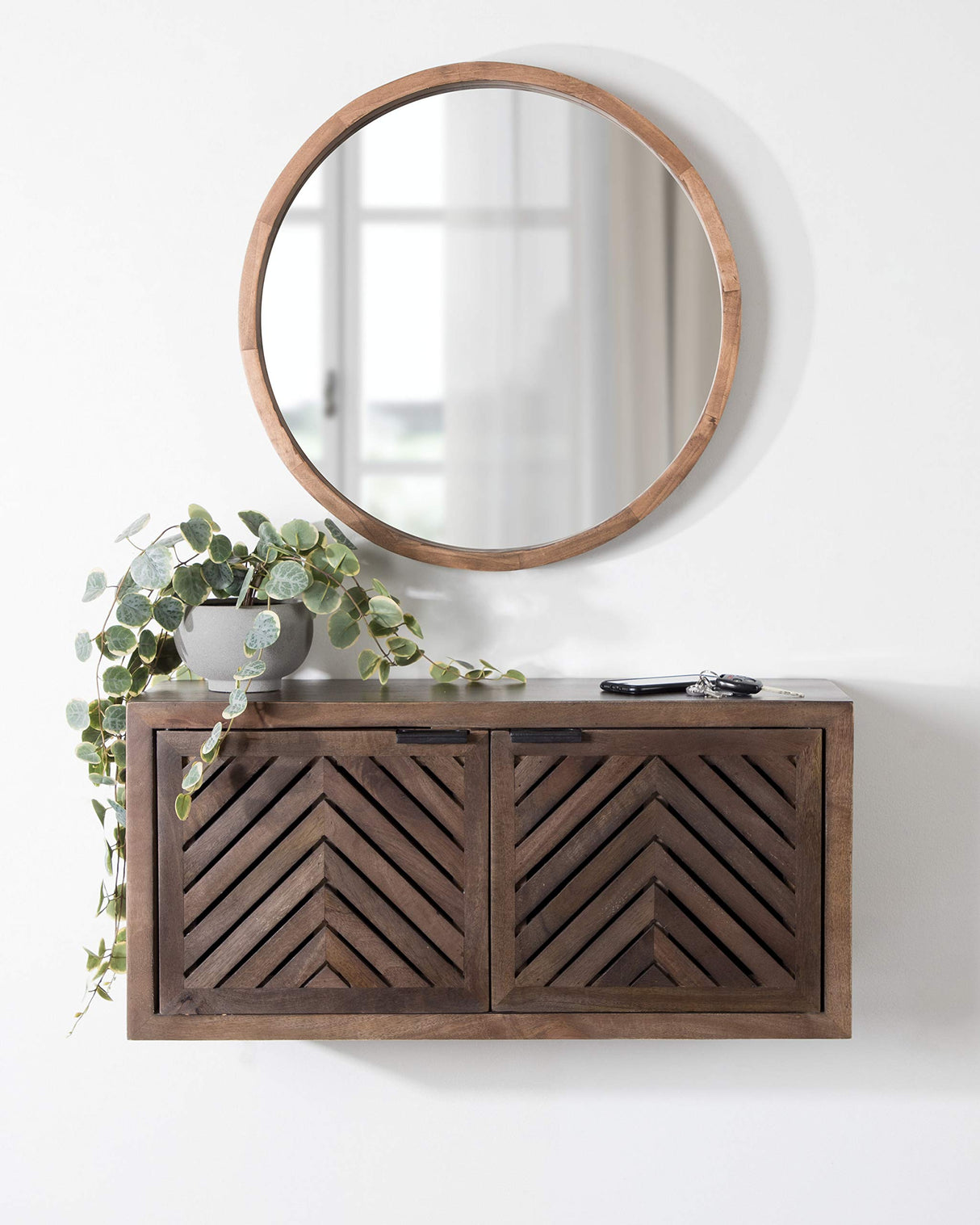 Kate and Laurel Mezzeta Decorative Coastal 2-Door Wall Cabinet, 30 x 10 x 14, Natural Wood, Decorative Modern Storage Cabinet with Doors Kate and Laurel