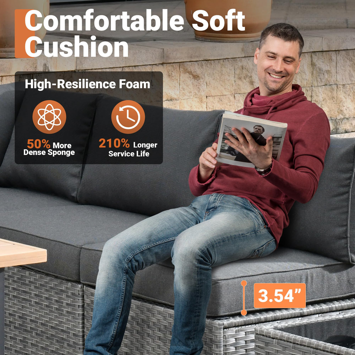 ovios 10 Piece Outdoor Patio Furniture Set with Fire Pit Table,Conversation Sectional Wicker Couch with Swivel Chairs,Modern Outside Sofa for Balcony Backyard, Black ovios