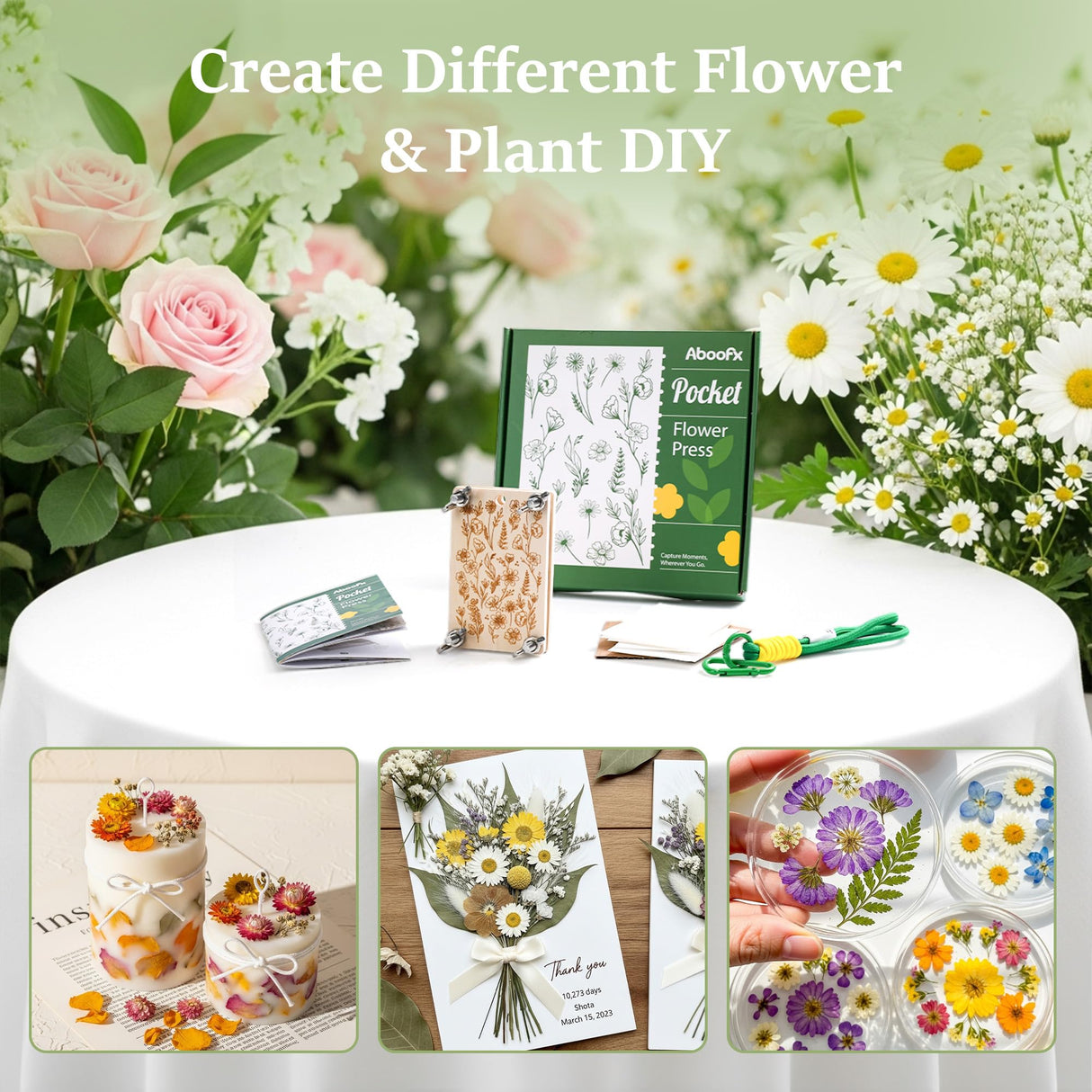 Aboofx Mini Flower Press Kit, Pocket Flower Press Kit for Pressing Plants, Leaves, Herbs, Micro Flowers Pressing Outdoor for The Beginners, Arts Craft Lovers, Classroom, Traveling, 2.5 x 4 Inch Aboofx