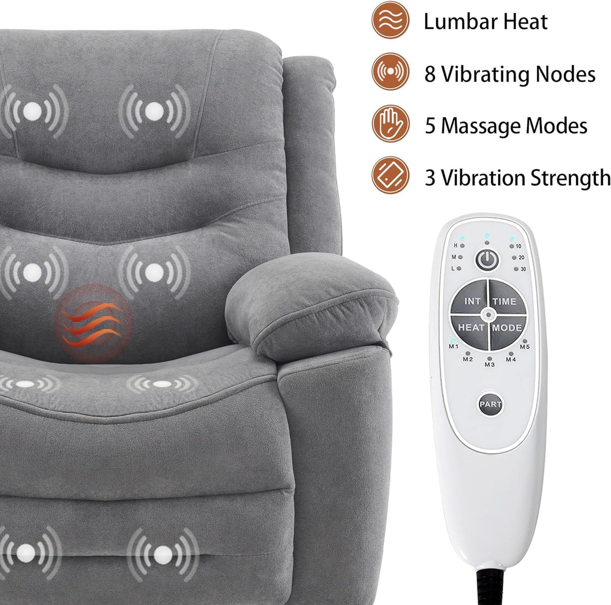 Ketaiyou Power Swivel Rocker Recliner with Massage and Heat, USB Port, Infinite Position, Oversized Electric Glider Rocking Chairs Living Room, Soft Fabric Reclining Sofa Chair(Misty Gray) Ketaiyou
