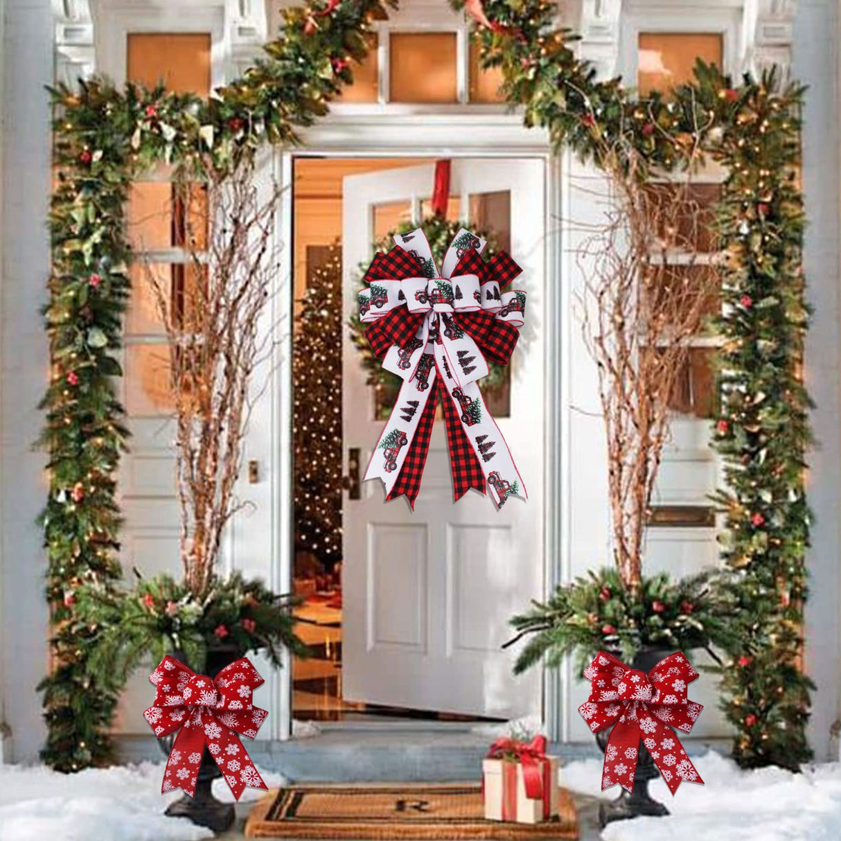 Vloso Christmas Ribbon Wired 2.5 Inch,6 Roll 30 Yards Christmas Wired Ribbon,Incl. Santa/Snowman/Snowflake/Buffalo Plaid Ribbon for Wreaths Bows Holiday Xmas Decor DIY Crafts Vloso