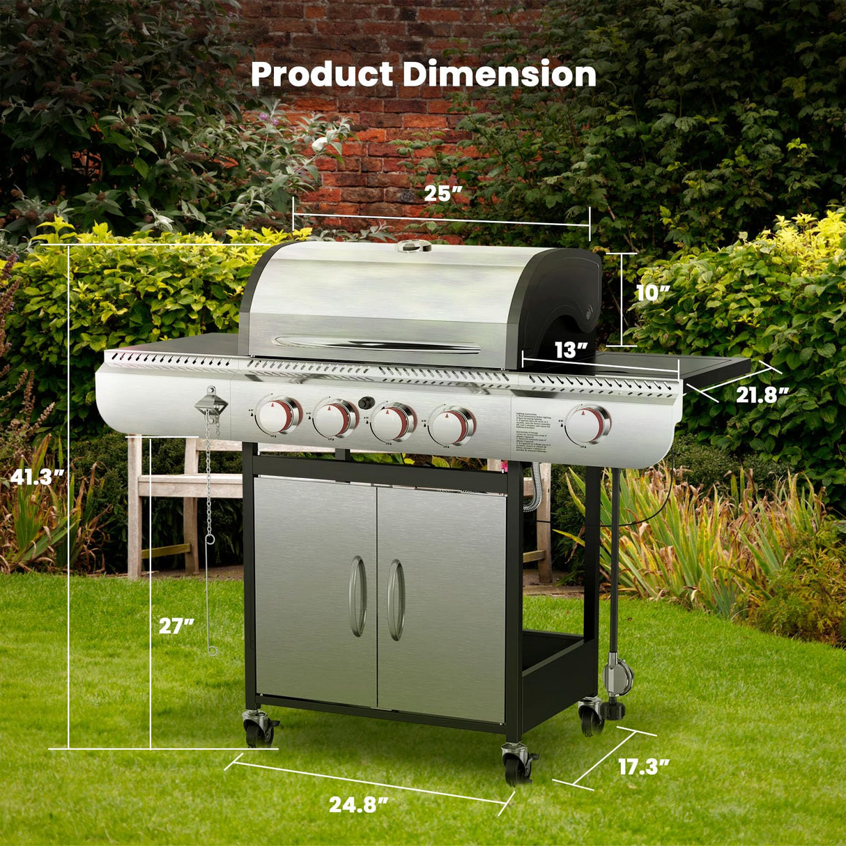 4-Burner Gas BBQ Grill with Side Burner, Porcelain-Enameled Cast Iron Grates, Baking Pan, 42,000 BTU Stainless Steel Propane Grill for Outdoor Cooking and Patio Barbecues Electactic