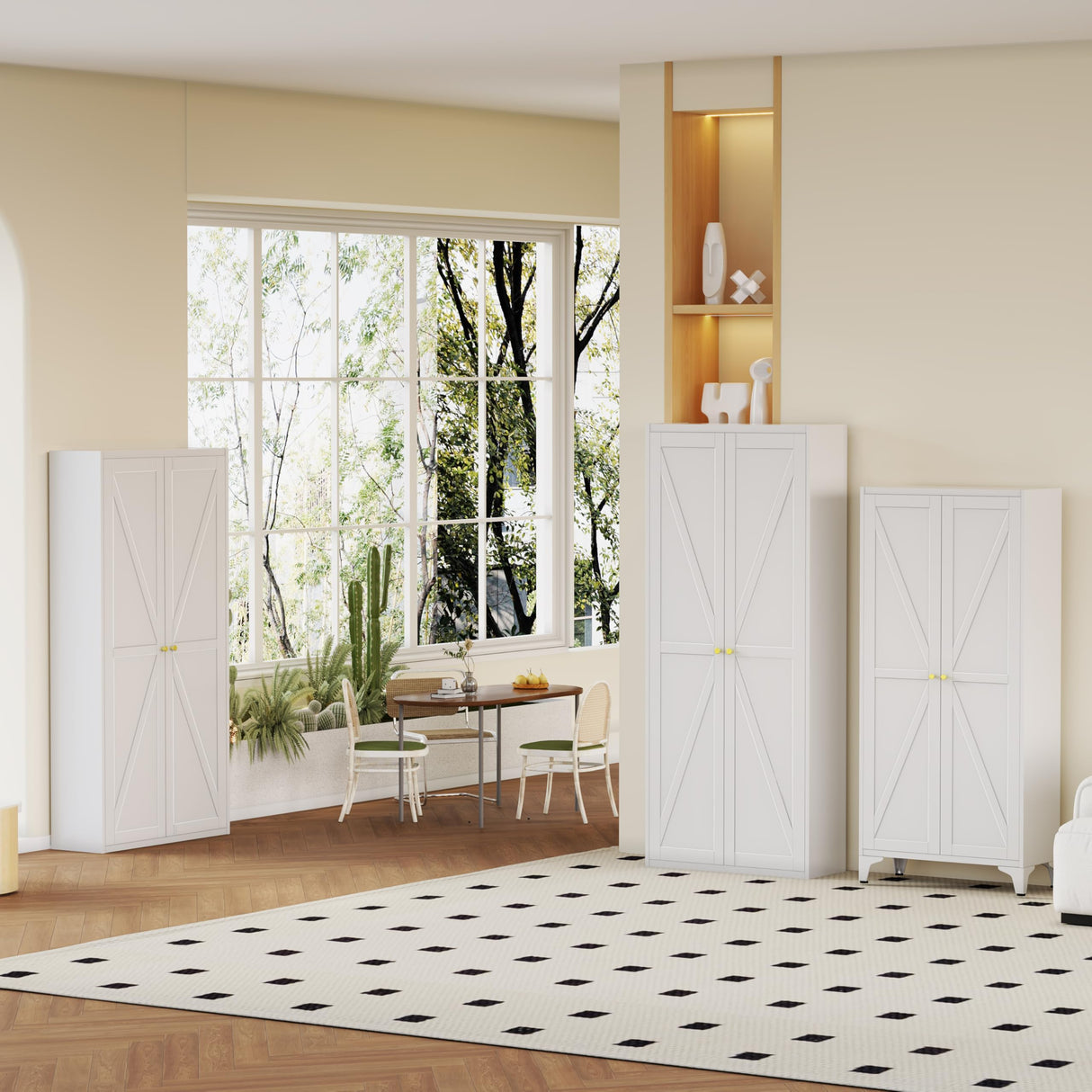 65" Tall Kitchen Cabinet,Food Pantry Cabinets with Doors and Adjustable Shelves,White Metal Storage Cabinets,Large and Portable Arganization Cabinet for Pantries Kitchen Living Room Bathroom Vaernevy