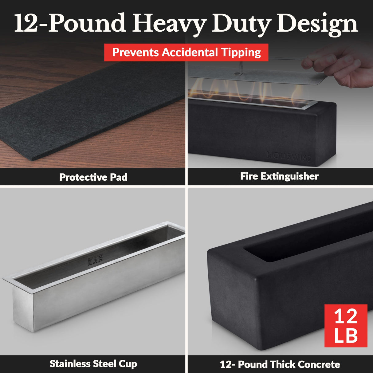 Houswise Tabletop Fire Pit - Concrete Outdoor & Indoor Fire Pit Tabletop, Smores Maker Kit, Table Top Firepit, Small Portable Mini Indoor Fireplace Houswise