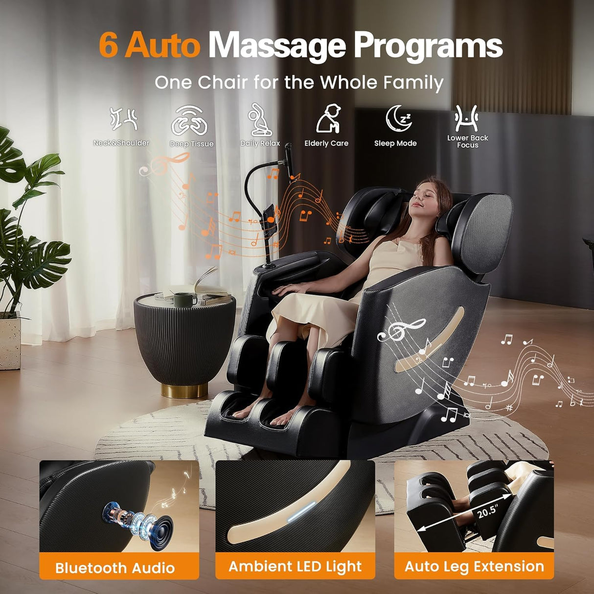 2026 Massage Chair, Zero Gravity Massage Chair Full Body Recliner w/Heat Therapy, 10 Fix Points, Airbag, Auto Mode, Extendable Footrest, LCD, Bluetooth, Gift for Parents & Living Room, Bedroom(Black) GOLD TIME