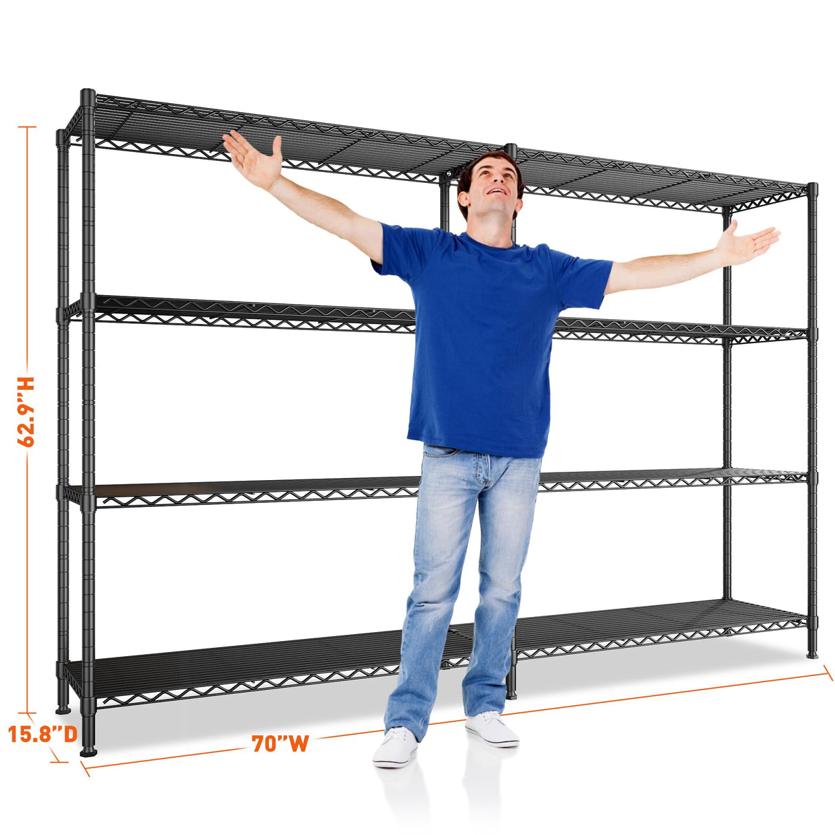 REIBII 70"W Metal Shelving, Storage Shelves 4-tier Wire Shelving Unit Load 1240LBS Metal Shelves for Storage Adjustable Shelving Rack for Pantry Kitchen Commercial school Garage 70"W*15.8"D*62.9"H REIBII