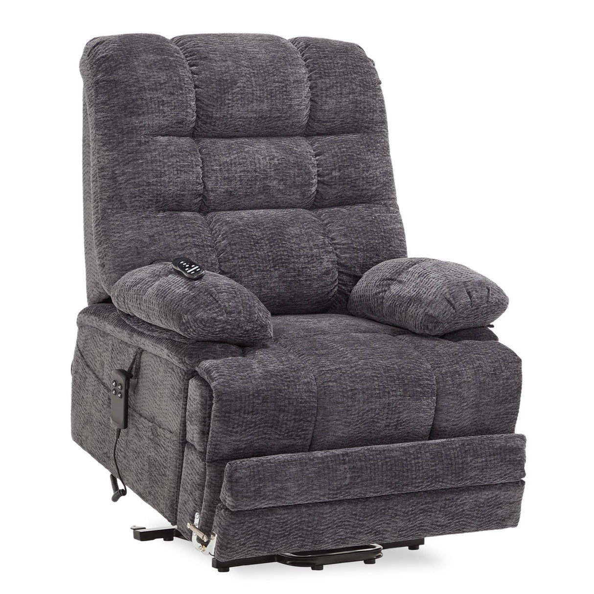 DYNOX 400lbs Lift Chairs for Big & Tall Seniors Power Lay Flat Recliner Oversized Lift Sofa with Heat Massage Electric Lift Recliner Chair Bed, Extended Footrest(9205L,Chenille,Grey) DYNOX