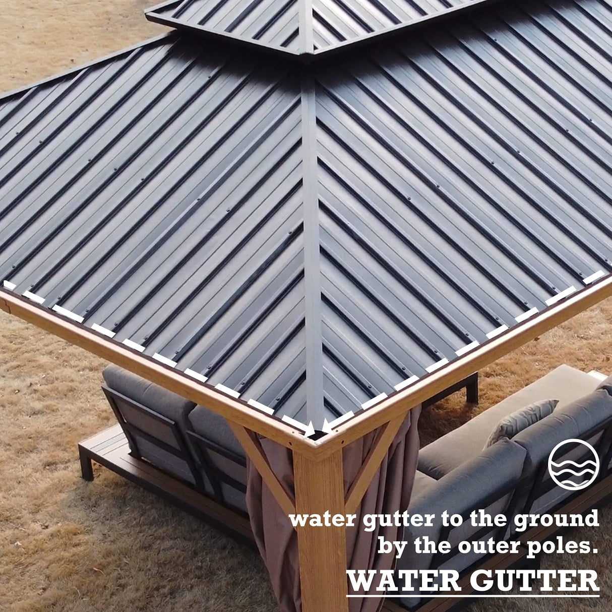 Kozyard Apollo 12’x16’ Hardtop Gazebo, Wooden Coated Aluminum Frame Canopy with Galvanized Steel Double Roof, Outdoor Permanent Metal Pavilion with Netting for Patio, Deck and Lawn (12ft x 16ft) Kozyard