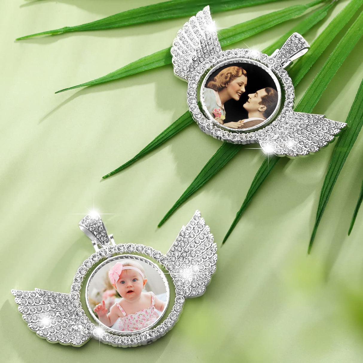 Junkin 18 Pieces Sublimation Rhinestone Wing Bezel Pendant Trays Set Including 6 Double Sided Rhinestone Trays Pendant Charms with 12 Sublimation Blank Discs for Jewelry Making (Silver) Junkin