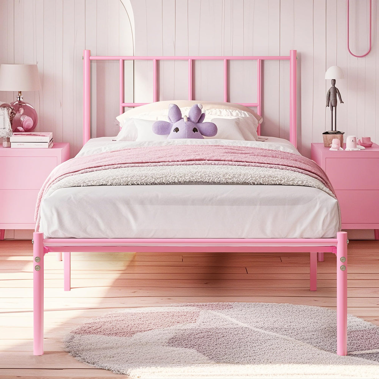 VECELO Twin Metal Platform Bed Frame with Headboard, Heavy Duty Steel Slat Support, Under Bed Storage,No Box Spring Needed, Easy Assembly VECELO