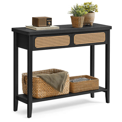 VASAGLE Console Table, Sofa Table, Narrow Entryway Table, Entry Table with 2 Drawers, Open Storage Shelf, Rounded Corners, for Living Room, Boho Style, Ash Black ULNT016B21