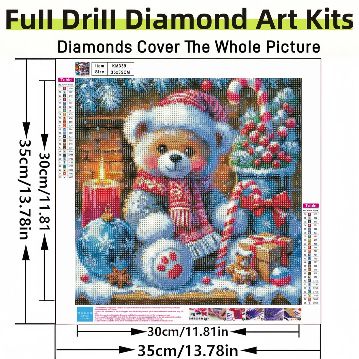Christmas Bear 5D DIY Diamond Painting Kits for Adults, Christmas Diamond Art Kits for Beginners, Full Drill Winter Dot Painting Gem Art Kits for Home Wall Decor13.78 x13.78 Inch 5DDIYART