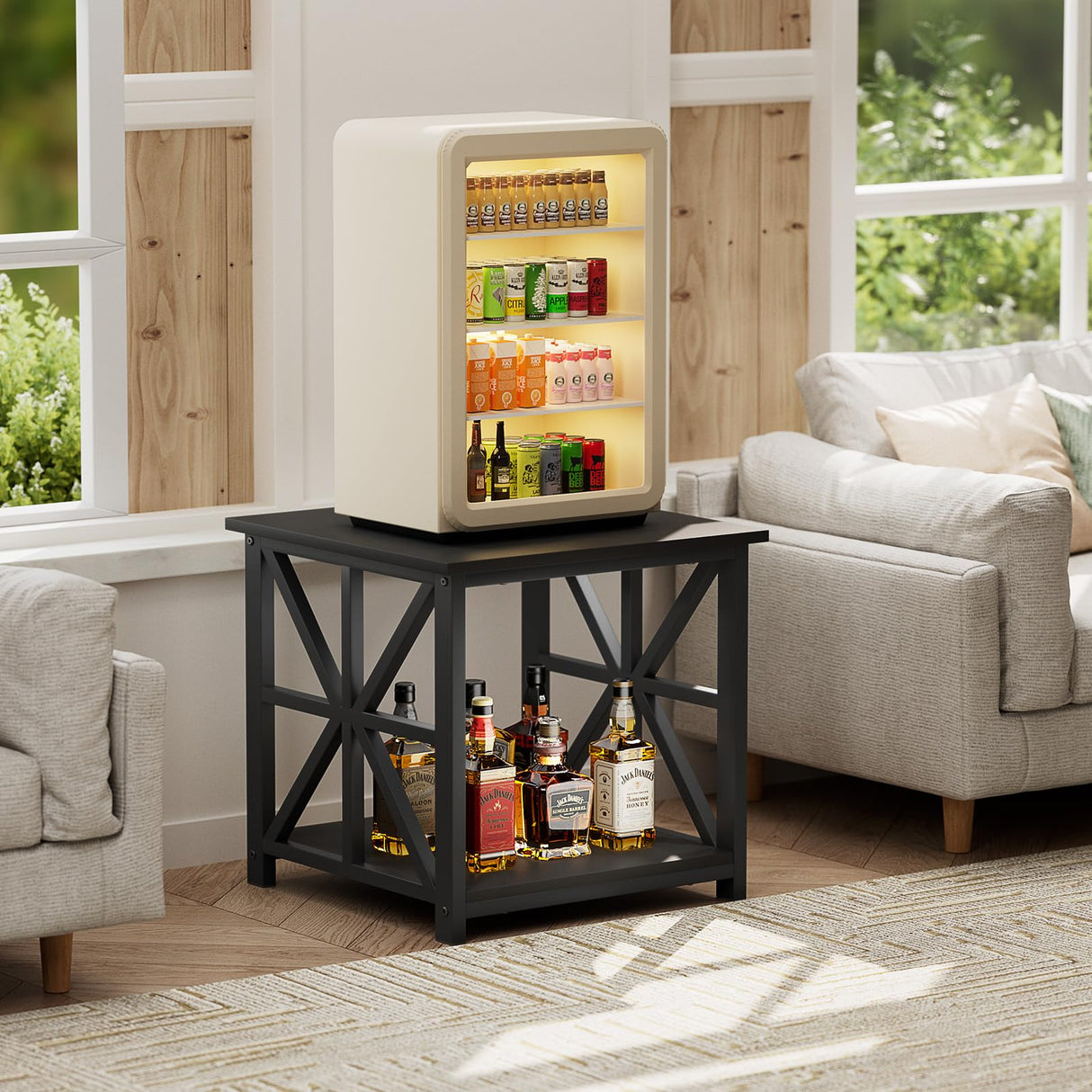 GreenForest End Table with 2-Tier Storage Shelf, 24 inch Side Table for Living Room, Modern Nightstand for Bedroom Bedside Office Farmhouse, Black GreenForest