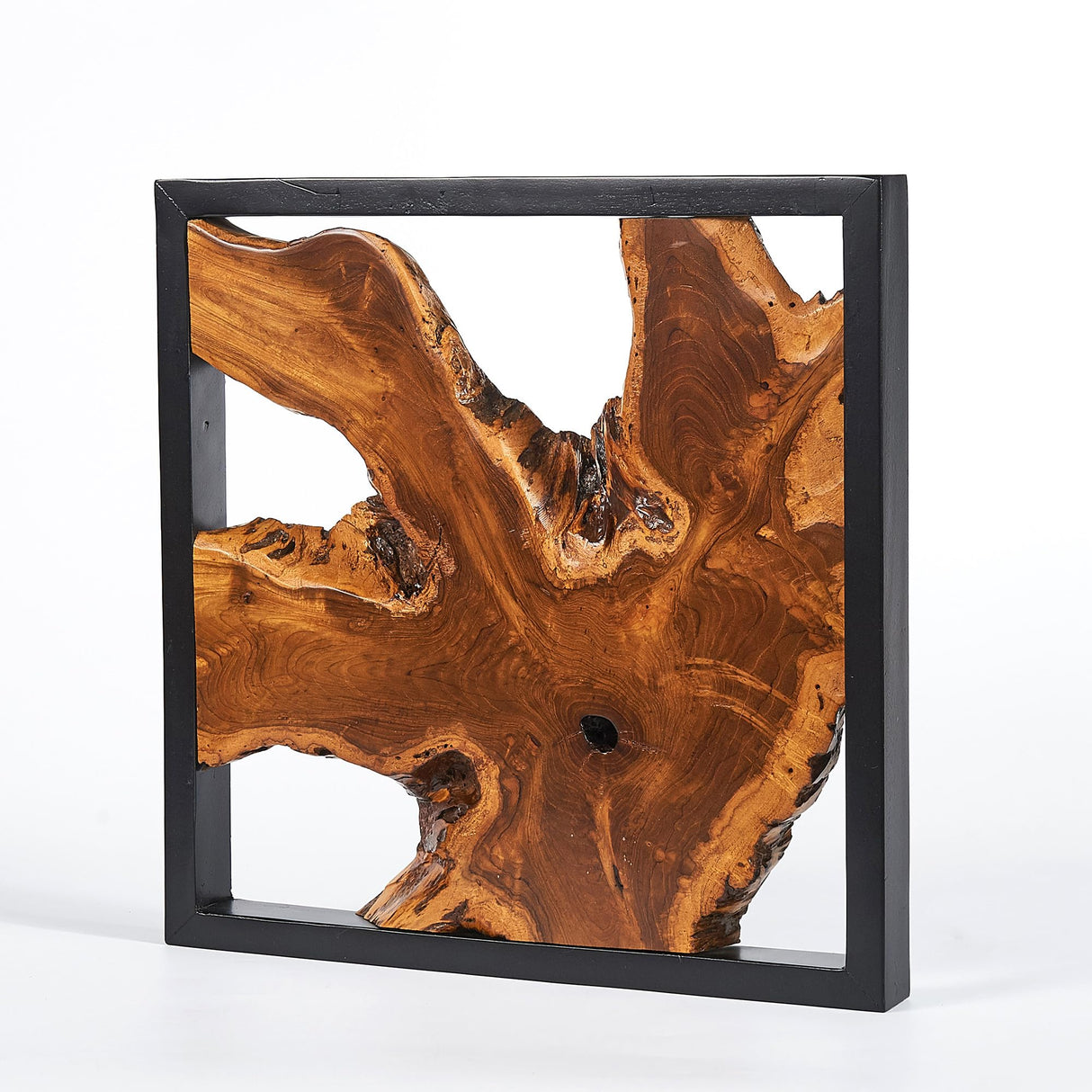 Warmaxx Rustic Teak Wood Wall Decor 17''x17 Farmhouse Live Edge Wall Art Decoration for Home Living Room Bedroom Office Handcrafted Square Wooden Flower Design Wall Décor Warmaxx