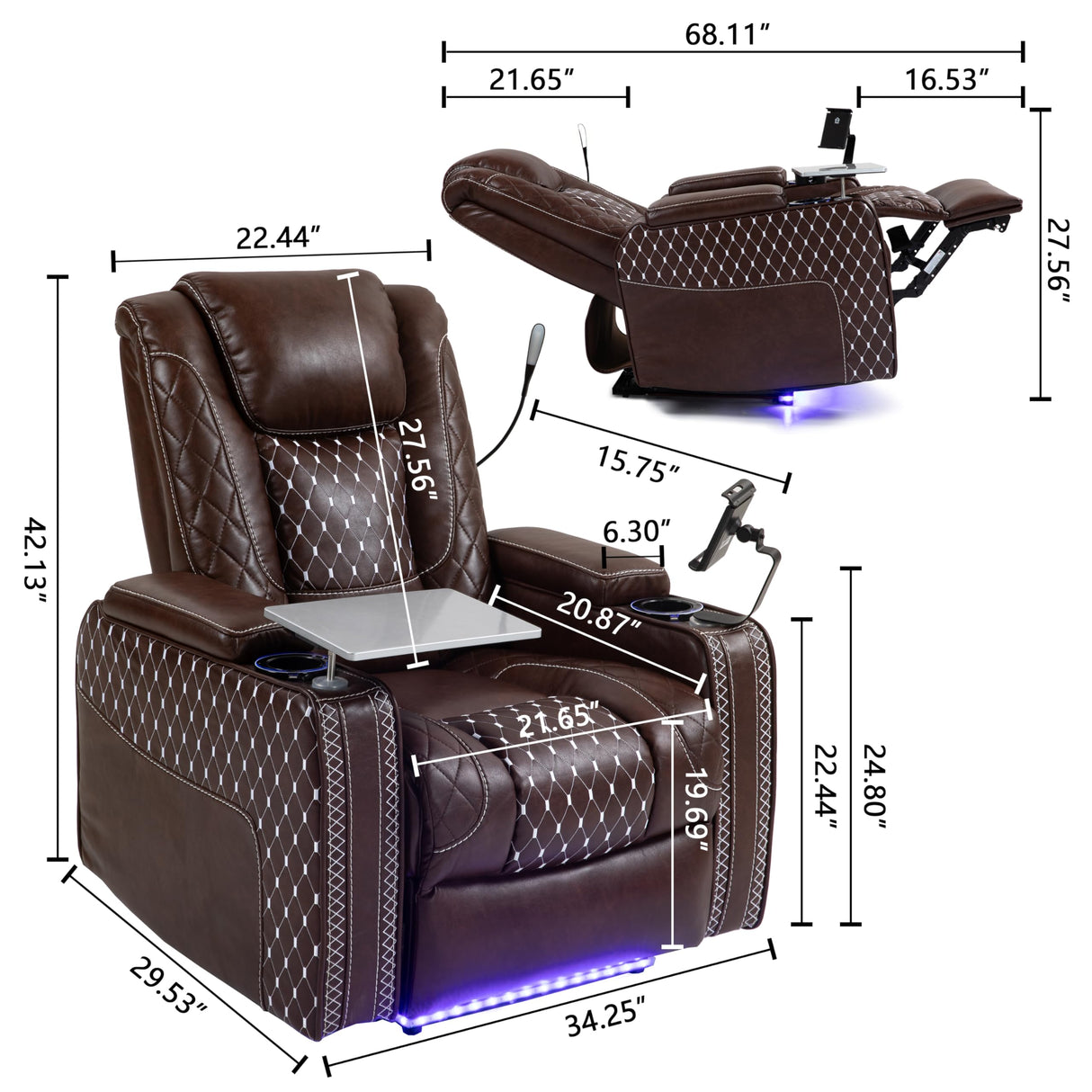 JIKFRIMA Power Zero Gravity Recliner Chair for Adults Breathable Leather Electric Recliners Adjustable Home Theater Seating with Smart Cup Holders, USB Ports, Hidden Arm Storage, Tray Table JIKFRIMA