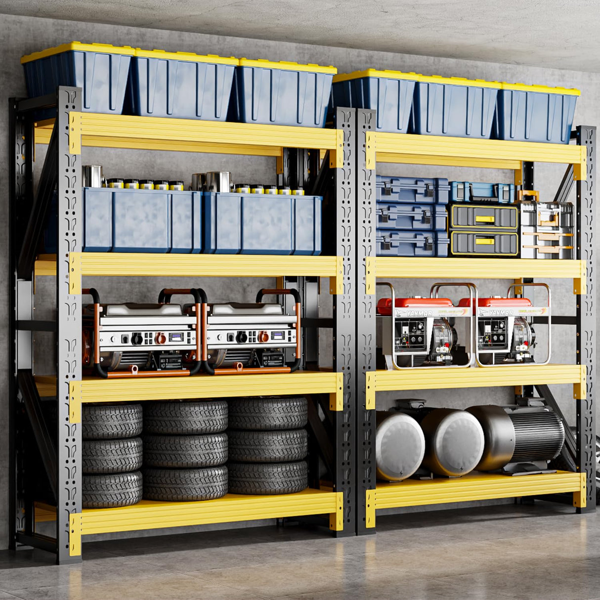 Welfiya 60" W Garage Shelving,4-Tier Heavy Duty Storage Shelves Unit with Adjustable Metal Shelf for Warehouse,Basement,Workshop,5000LBS,60" W x 24" D x 79" H,Black&Yellow Welfiya