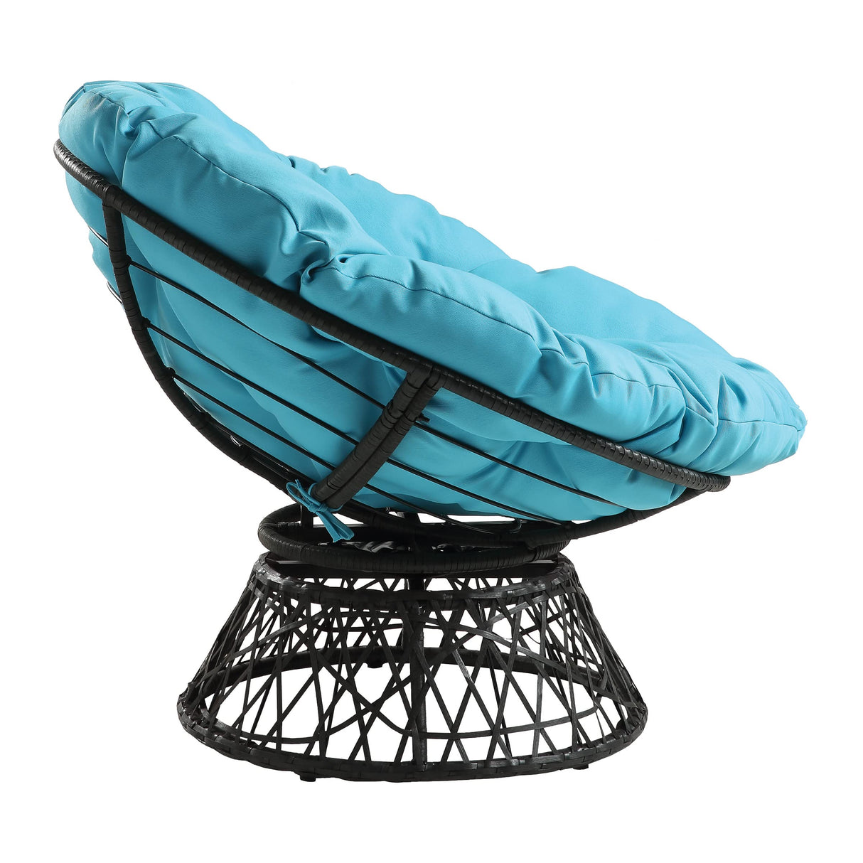 OSP Home Furnishings Wicker Papasan Chair with 360-Degree Swivel, Grey Frame with Blue Cushion OSP Home Furnishings