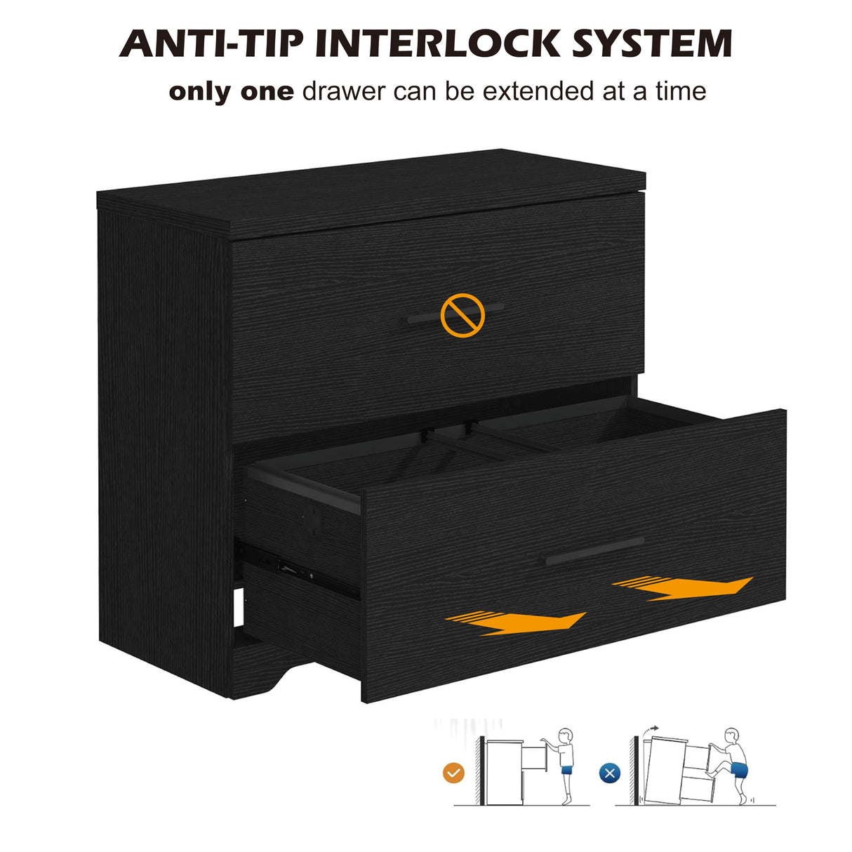 2-Drawer Wood Lateral File Cabinet, Filing Cabinets Anti-Tilt Mechanism for Home Office Storage Organization, Accommodates Letter/A4/Legal Size, New Heightened Drawer Design Home Office (Black) Panana