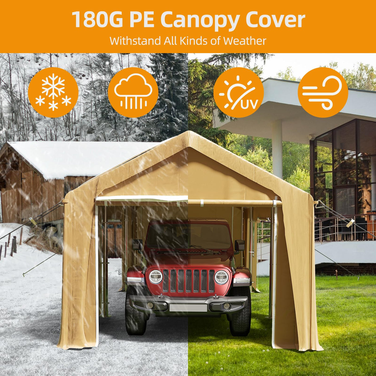 GAOMON 10x20 Ft Carport Heavy Duty Canopy, Portable Garage with Removable Sidewalls Doors & Windows, All Season Waterproof Tarp Outdoor Storaeg Shed for Car Truck Boat Party, Khaki GAOMON
