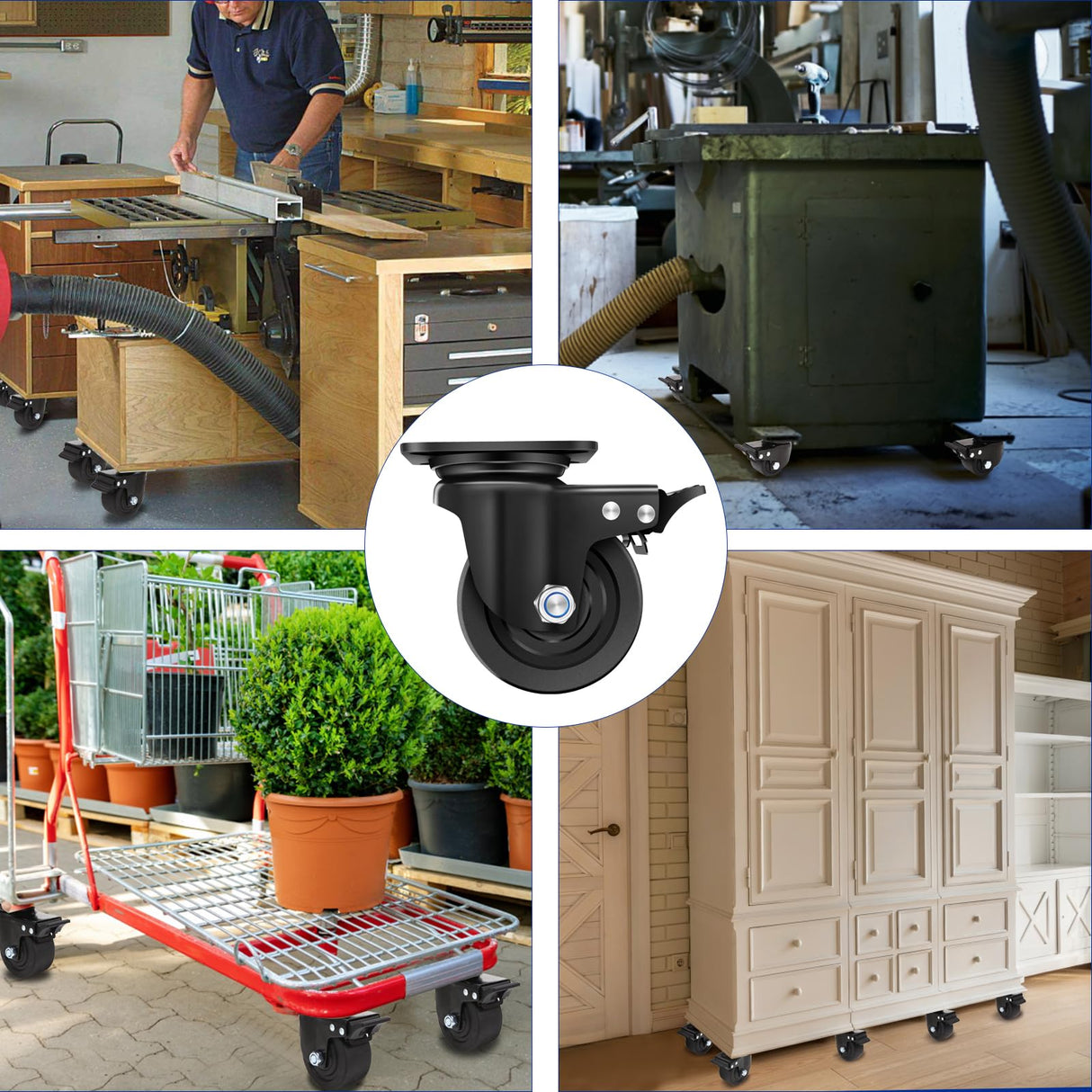 Nefish 4-Inch Heavy Duty Casters Set of 4, Industrial Grade Casters Wheels 7000 LBS, Low Gravity Plate Swivel Caster with Brake, Sturdy & Corrosion-Resistant Nylon Wheels for Industrial, Equipment Nefish