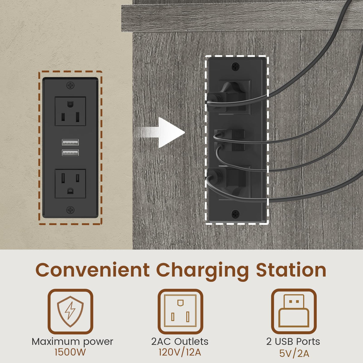 HAUOMS Farmhouse Executive Desk with Drawers Computer Desk with File Drawers, Power Outlet and Led Lights, Executive Office Desk with Storage Cabinet and Monitor Shelf for Home Office, Grey HAUOMS