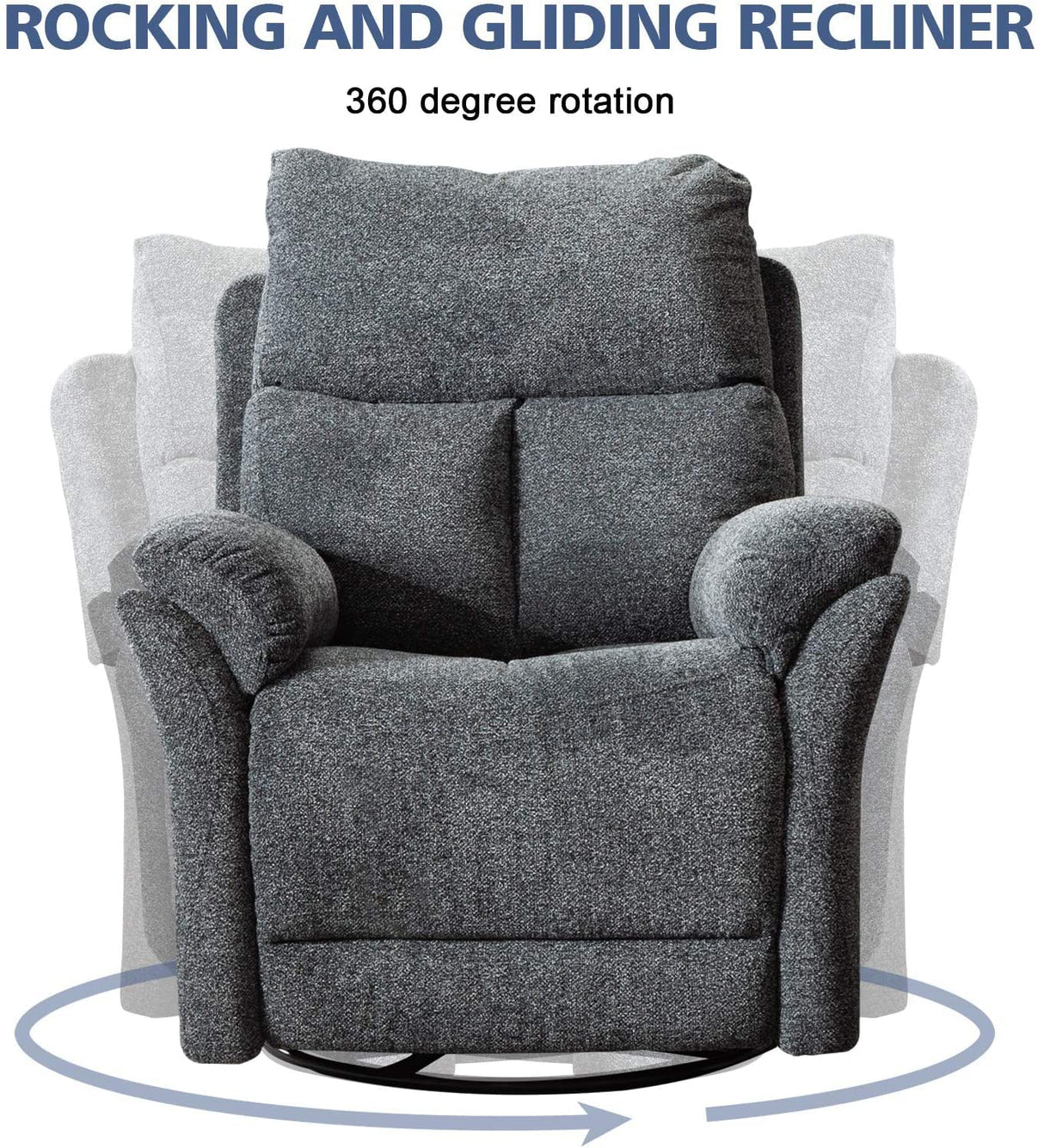 ANJ Swivel Rocker Recliner Chair, Manual Fabric Glider Nursery Recliner Chair, Single Rocking Modern Sofa Home Theater Seating for Living Room, Nursery (Dark Gray) ANJ