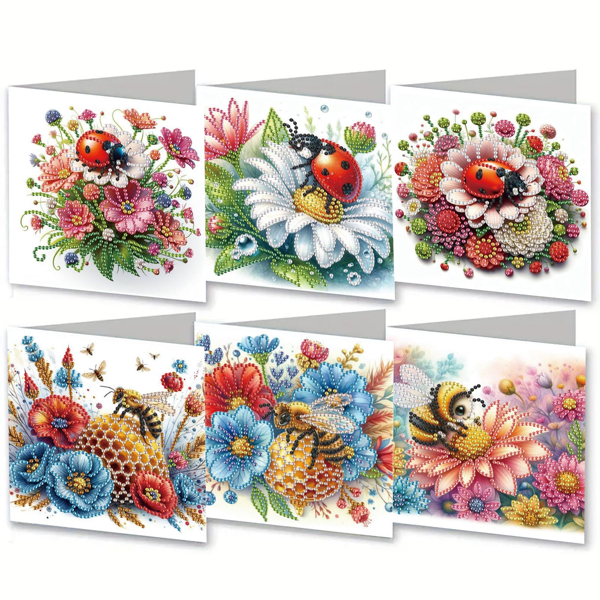 MaiYiYi 6 Pack 5D DIY Bee Diamond Art Greeting Cards Ladybug Diamond Painting Greeting Cards Flowers Diamond Art Cards for Family Friends Holiday Birthday MaiYiYi